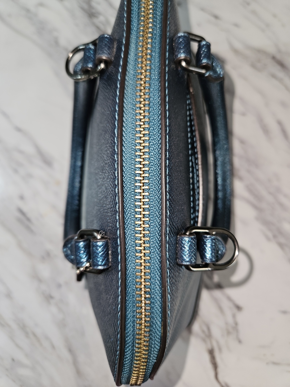 Coach Blue Metallic Mini Satchel with Removable Strap - Picture 6 of 9